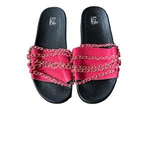 Red Leather sandals size 9 gold chains